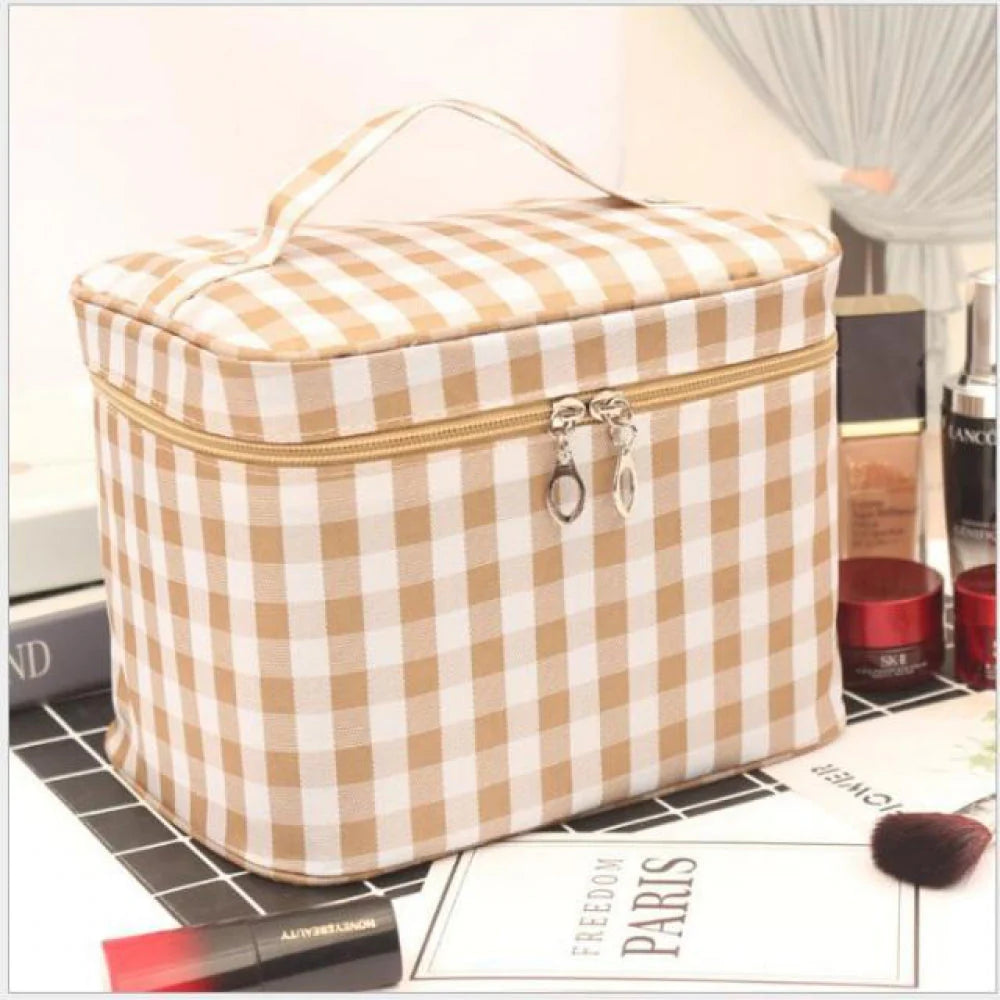 Bolsa de viagem para maquiagem Prisma Store Beige Plaid 